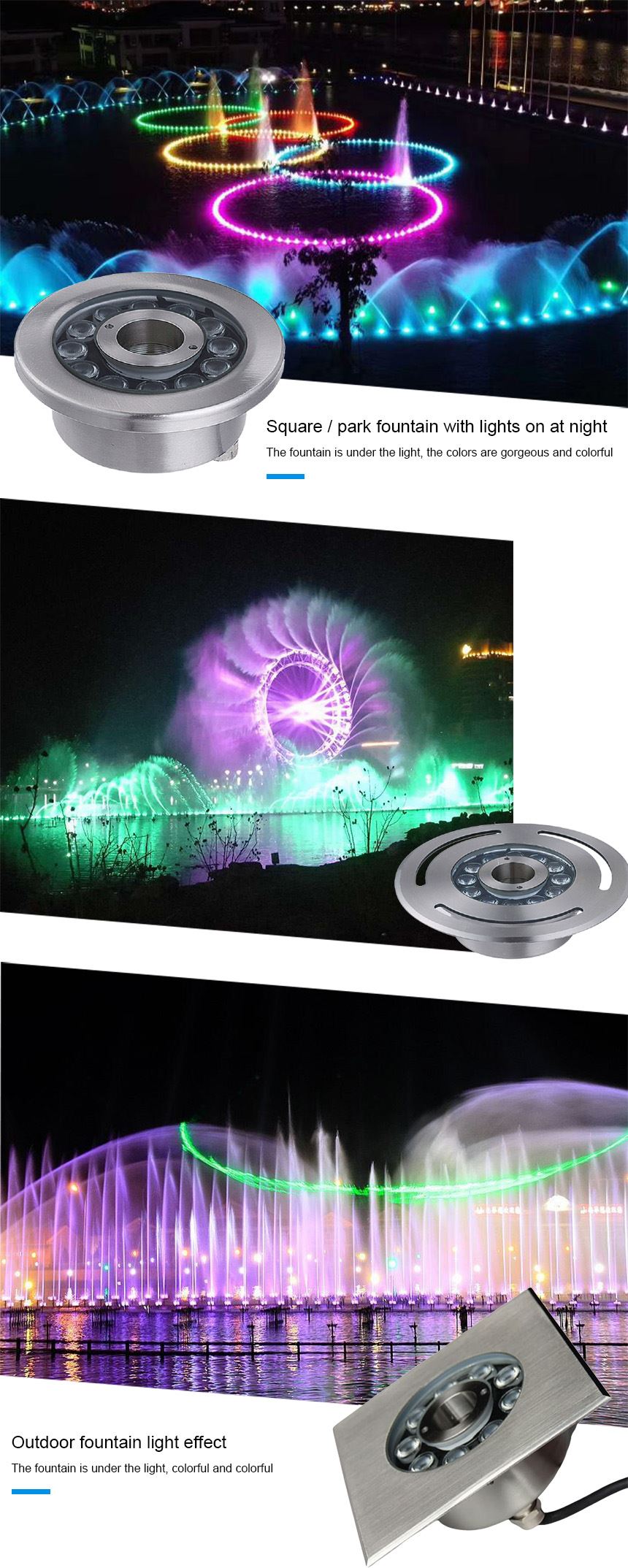 Customized dry fountain light led garden light water fountain lights led with dmx manufacturer